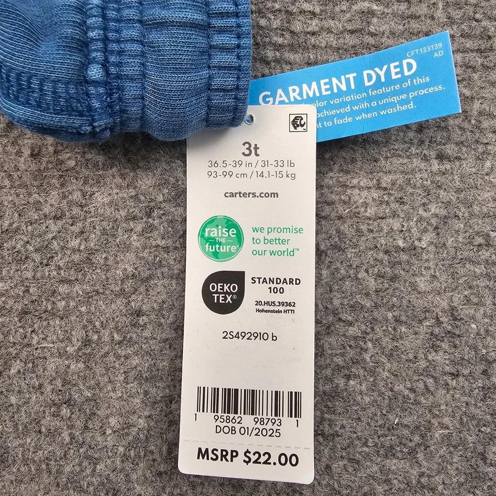 Carters Pull On Shorts Toddler 3T Blue Garment Dyed French Terry Pocket Casual
